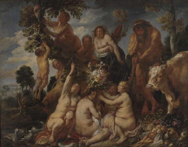 Achelous Defeated by Hercules. The Origin of the Cornucopia. (Allegory of Fruitfulness) , 1649. Creator: Jordaens, Jacob (1593-1678).