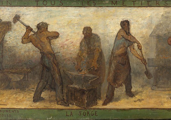 Near or far all trades need to be touched by a reflection of art: Trades: Sketch for the..., 1887. Creator: Edmond Eugene Valton.