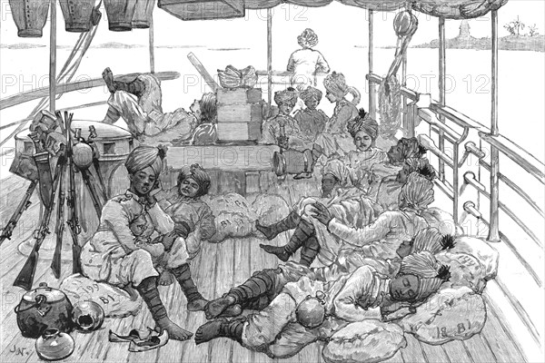 'With Lord Dufferin in Burma - The Advance Guard on board the 'Sir William Peel'', 1886.  Creator: Unknown.