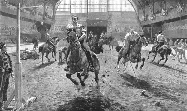 'Rehearsing for the Royal Military Tournament at the Agricultural Hall, Islington', 1886.  Creator: W Small.