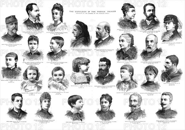 ''The Expulsion of the French Princes; Portraits of the members of the Orleans family', 1886.  Creator: Unknown.