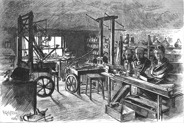 'The workshop of James Watt at Heathfield, near Birmingham, as it was at his death in 1818', 1886. Creator: Unknown.