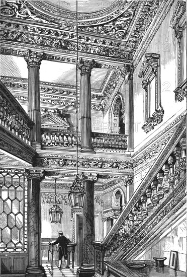 'An old London Mansion - 'Cowfields', 30 Old Burlington Street, Entrance Hall and Staircase', 1886.  Creator: Unknown.