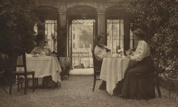 FBJ and Mrs. Gertrude Ka¨sebier, famous photographer, on patio of a Venetian hotel, 1905. Creator: Unknown.