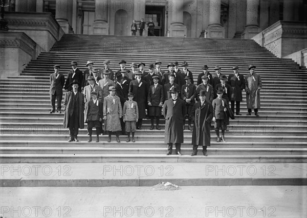 Cotton Growers On Capitol Steps - Congressman Tom Heflin of Alabama, Front Center, 1912. Creator: Harris & Ewing.