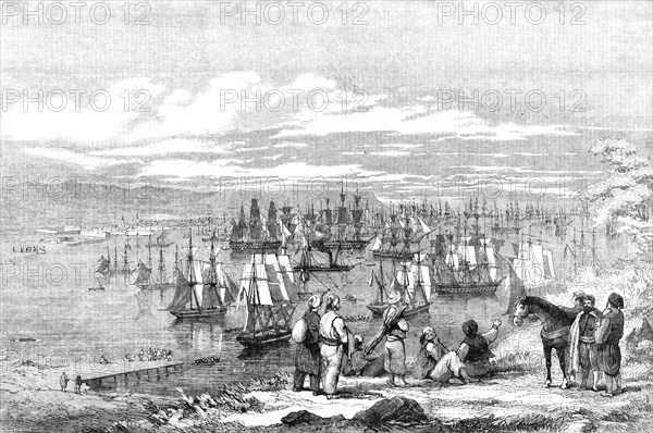 Varna Bay - the Allied Expedition Fleet getting under way for the Crimea, 1854. Creator: Unknown.