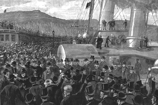 ''The Return of Mr. H.M. Stanley; Once more on English Soil-- Arrival of Staley at the Admiralty Pie Creator: Unknown.