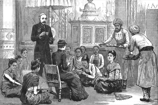 'With Lord Dufferin in Burma - Lady Dufferin Receives the Burmese Ladies', 1886. Creator: Unknown.