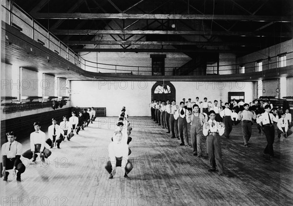 Male Native American students in physical education class, Carlisle..., Pennsylvania, c1901 - 1903. Creator: Frances Benjamin Johnston.