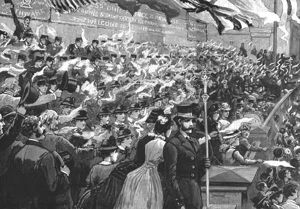 'School children from St Saviours and Mrs Newcomen's school cheering the Prince of Wales..., ', 1886 Creator: Unknown.