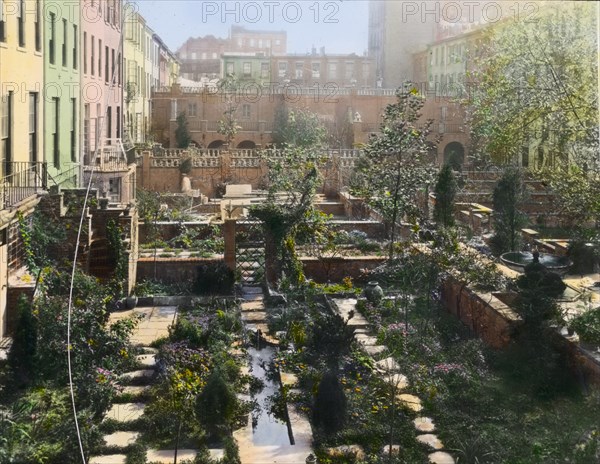 Turtle Bay Gardens, 227-247 East 48th Street and 228-246 East 49th Street, New York, New York, 1920. Creator: Frances Benjamin Johnston.