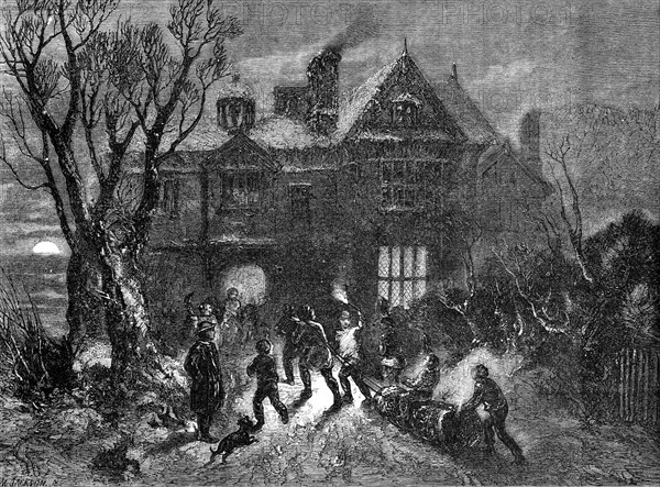 Bringing Home the Yule Log, 1854. Creator: Mason Jackson.