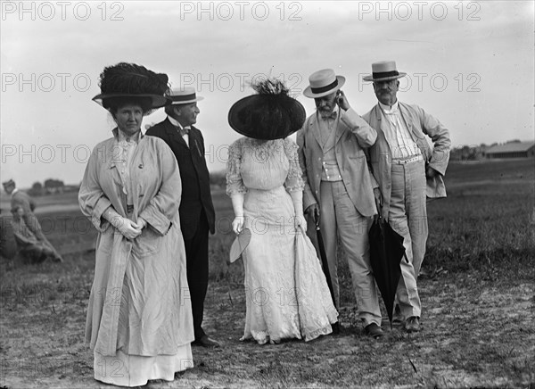 Wright Flights, Fort Myer, Va, July 1909 - Spectators: Sen. Kean; Sen. Lodge; Sen. A.O. Bacon. Creator: Harris & Ewing.