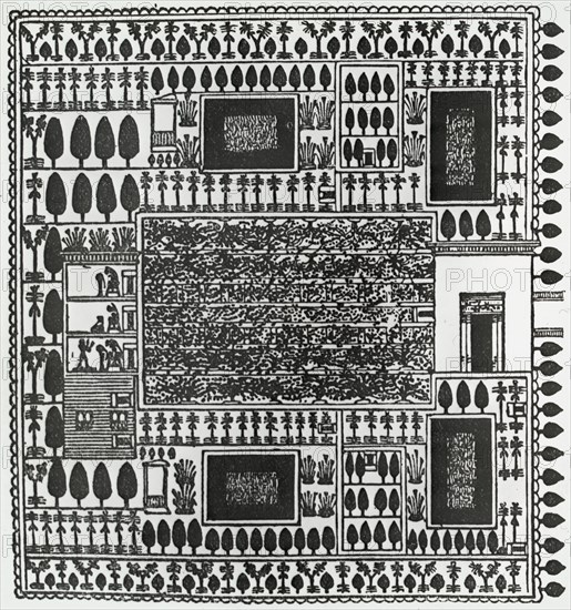 Reproduction of print showing Egyptian garden plan, between 1915 and 1925. Creator: Frances Benjamin Johnston.