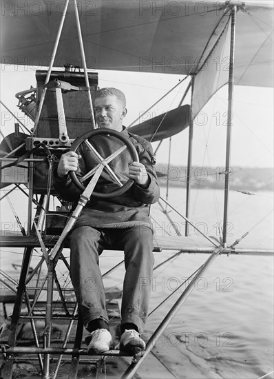 Lieutenant Theodore G. Ellyson, U.S.Navy, Testing Seaplane On Potomac, 1911. Creator: Harris & Ewing.