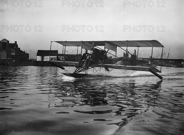 Lieutenant Theodore G. Ellyson, U.S.Navy, Testing Seaplane On Potomac, 1911. Creator: Harris & Ewing.