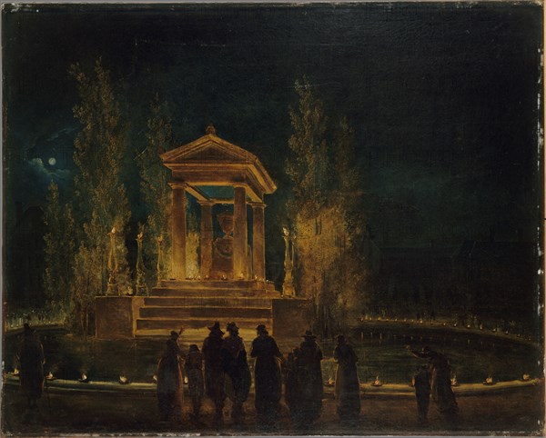 Le Mausolée provisoire de Jean-Jacques Rousseau, sur le bassin des Tuileries, avant la..., c1794. Creator: Hubert Robert.