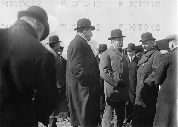 Curtiss Airplane, Tests of Curtiss Plane For Army - Secretary of War Dickinson And Gen. Wood, 1912. Creator: Harris & Ewing.