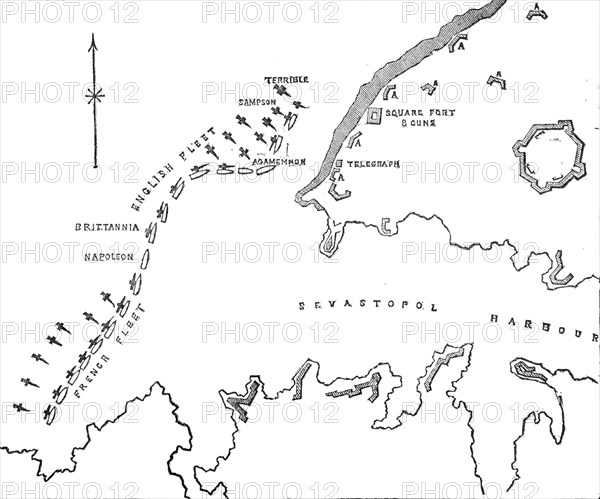 The Coast North of Sebastopol, and New Earth Batteries, 1854. Creator: Unknown.