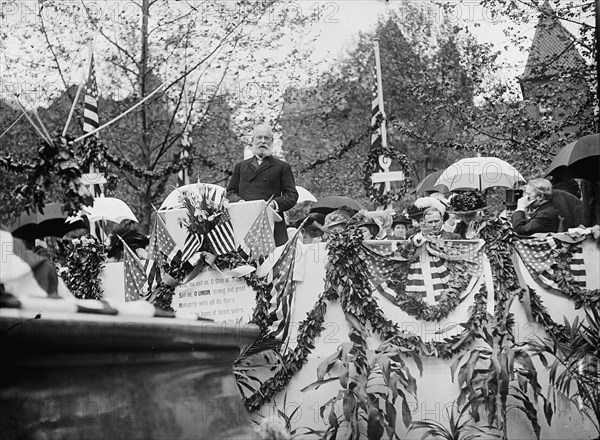 Longfellow Statue, Speaking - Major General Adolphus Washington Greeley, U.S.A., 1909. Creator: Harris & Ewing.