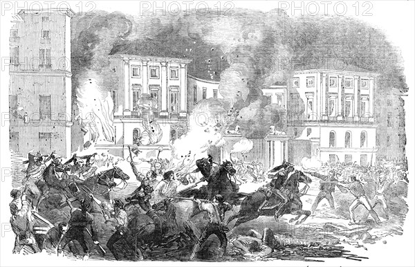 The Insurrection in Spain - the Insurgents setting fire to the Palace of Queen Christina..., 1854. Creator: Unknown.