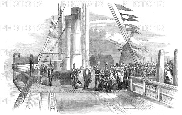 The King of Denmark visiting Mr. Peto on board the "Cygnus", 1854. Creator: Unknown.