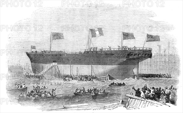 Launch of the "Vittorio Emanuele" Iron Screw Steamer, at Blackwall, 1854. Creator: Unknown.