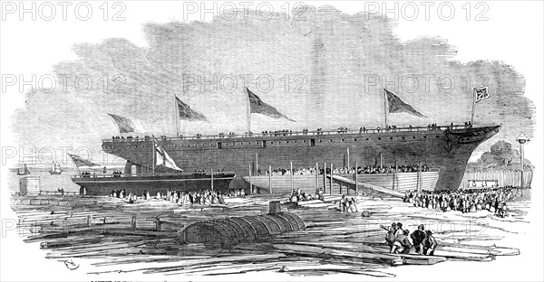 Launch of H.M. Gun-Boat "Pelter", and the Portuguese Steam-ship "Dom Pedro Secondo", at..., 1854. Creator: Unknown.