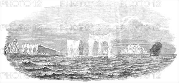 Passage of the Ship "Medway" through Icebergs, on her homeward voyage from Melbourne, 1854. Creator: Unknown.