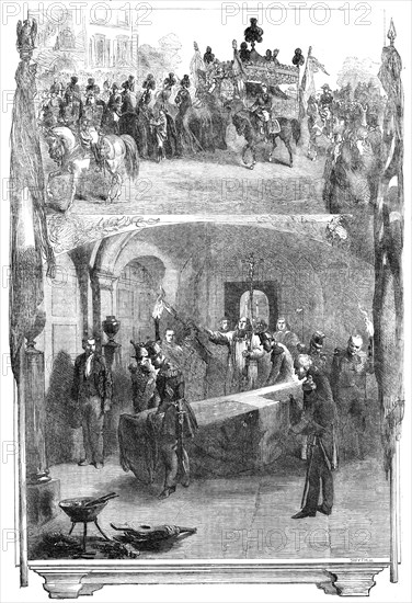 Interment of Marshal St. Arnaud in the Vault of the Marshals of France, beneath the Church..., 1854. Creator: Smyth.