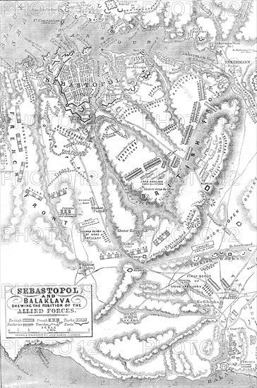 Sebastopol and Balaclava shewing the position of the Allied Forces, 1854. Creator: John Dower.