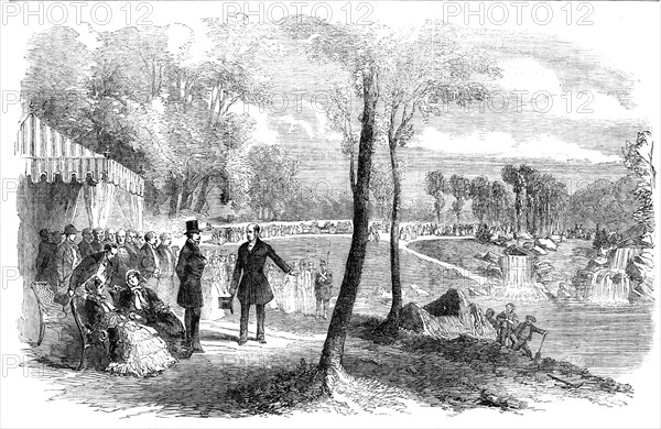 Inauguration of the Cascades, in the Bois de Boulogne, Paris, by the Emperor and Empress of..., 1854 Creator: Unknown.