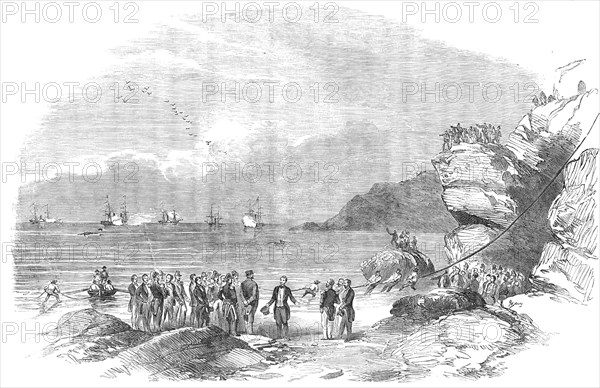 Laying down the Mediterranean Electric Telegraph Cable at Spezia, 1854. Creator: Unknown.