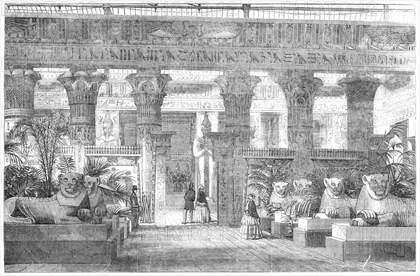 The Crystal Palace - Entrance to the Egyptian Court from the Nave, by the Avenue of Lions, 1854. Creator: Unknown.