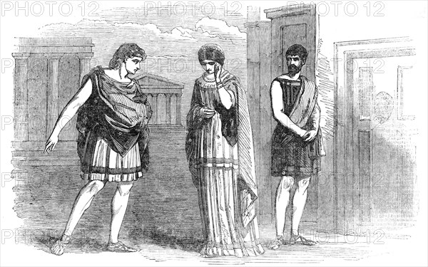 The Westminster Play - scene from Terence's "Eunuchus", act 1, scene 1, 1854. Creator: Unknown.