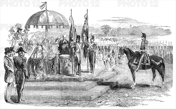 Presentation of New Colours to the South Lincoln Militia, at Grantham, 1854. Creator: Unknown.