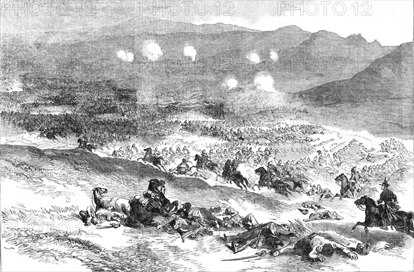 The Action at Balaclava, October 25 - First Charge of Heavy Cavalry, 1854. Creator: Unknown.