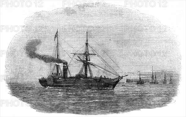 The Europa Steam-Ship leaving Kingstown with the 90th Regiment on board, for the Seat of War, 1854 Creator: Unknown.