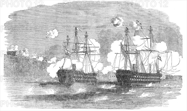 The "Agamemnon" and "Sanspareil" attacking Sebastopol, 1854. Creator: Unknown.