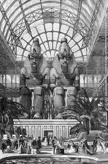 The Crystal Palace at Sydenham - the Egyptian Avenue: Colossal Figures from Aboo Simbel, 1854. Creator: Unknown.