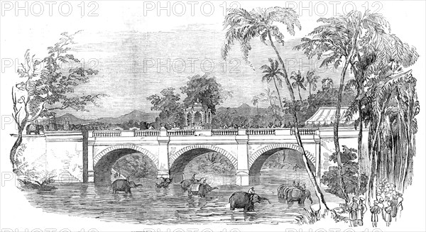 Opening of a new bridge at Travancore - the Rajah's State Procession, 1854. Creator: Unknown.