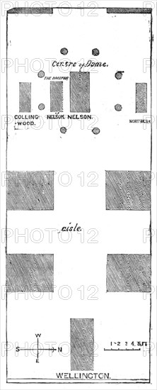 Ground Plan, showing the Position of Wellington's Tomb, in the Crypt of St. Paul's Cathedral, 1854. Creator: Unknown.