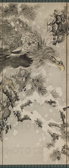 Eagle on a snowy pine, c.1850.