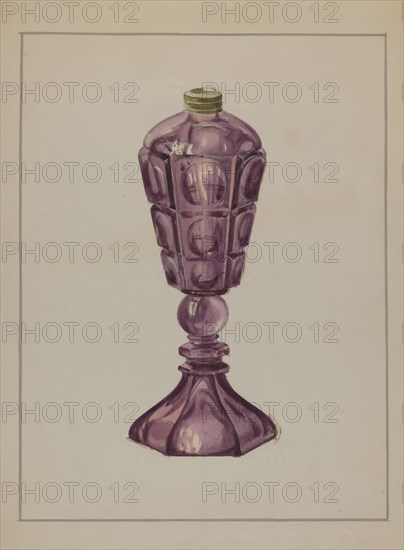 Amethyst Glass Oil Lamp, c. 1936.