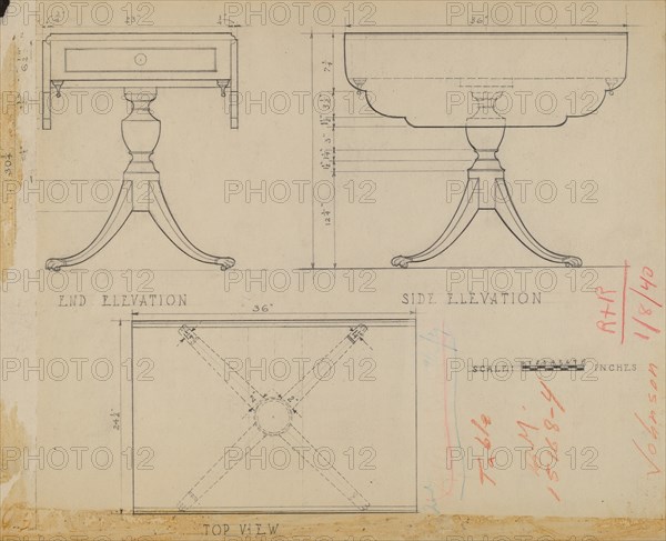 Drop Leaf, Pedestal Table, 1935/1942.