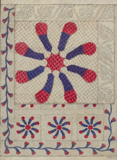 Pieced and Quilted Coverlet, c. 1937.