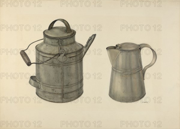 Zoar Tin Coffee Pot and Pail, c. 1938.