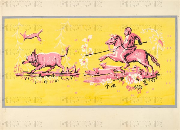 Bandbox Design - Hunting Scene, c. 1936.