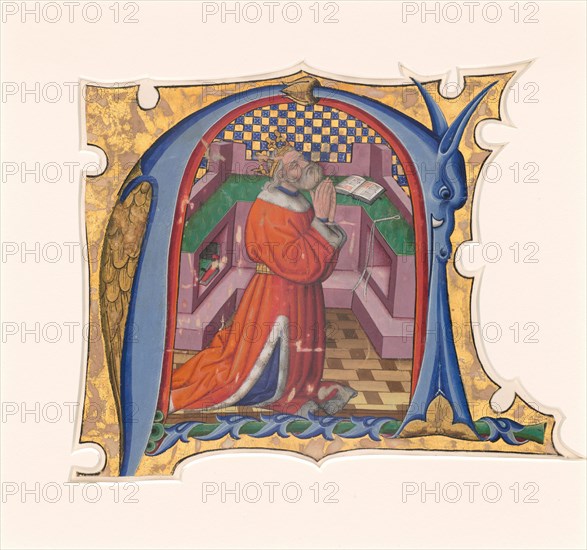 Initial N (?) with David in Prayer, 1430s.