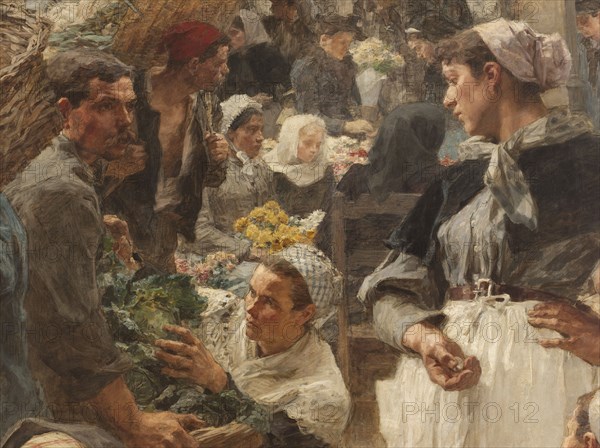 Les Halles, 1895. Market in Paris, detail.